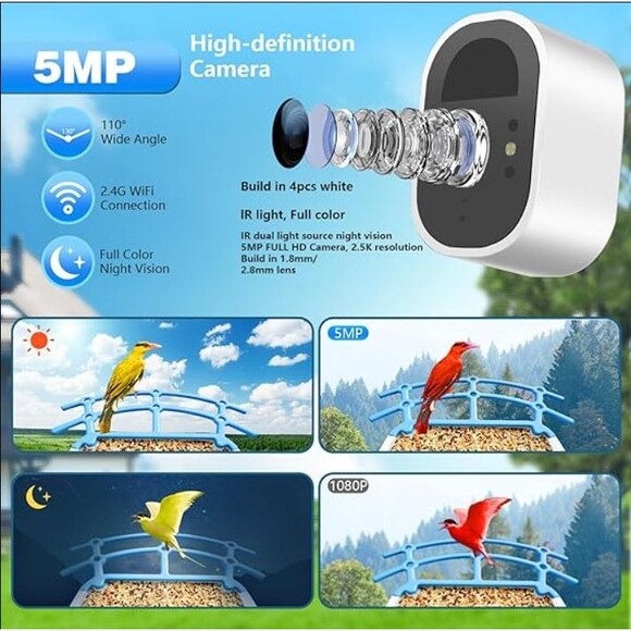 Smart Bird Feeder Camera 2.5K AI Identification Wireless Outdoor Night Vision - Picture 3 of 11